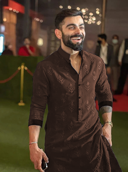 Fashionable Embroidered Brown Kurta - Virat Kohli's 1